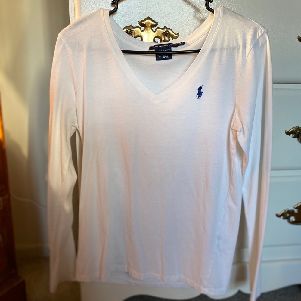 - Polo by RL - White V Neck Long Sleeve -